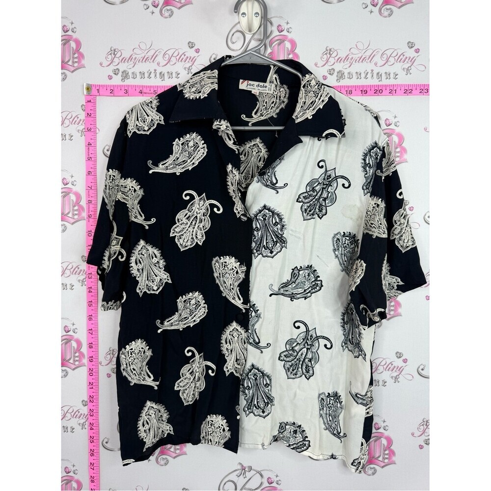 Jac Dale shirt vintage Two-Tone Black & White Paisley Camp Shirt